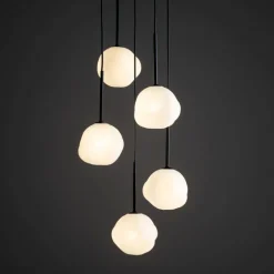 Lampa wisząca MISTY czarna klosz biały 5xG9