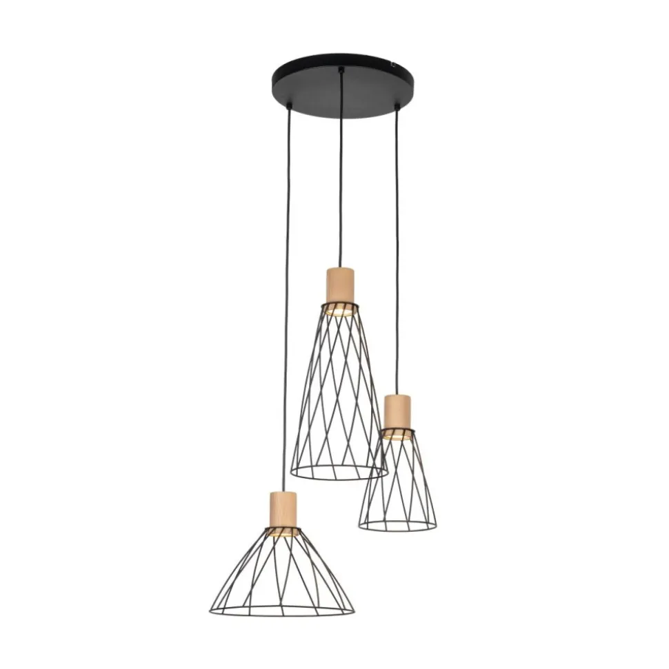 Lampa wisząca MODESTO WOOD czarna sosna 3xGU10 koło