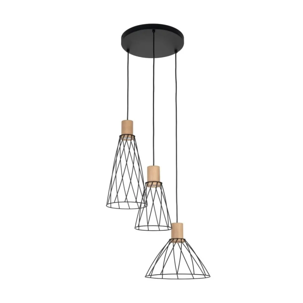 Lampa wisząca MODESTO WOOD czarna sosna 3xGU10 koło