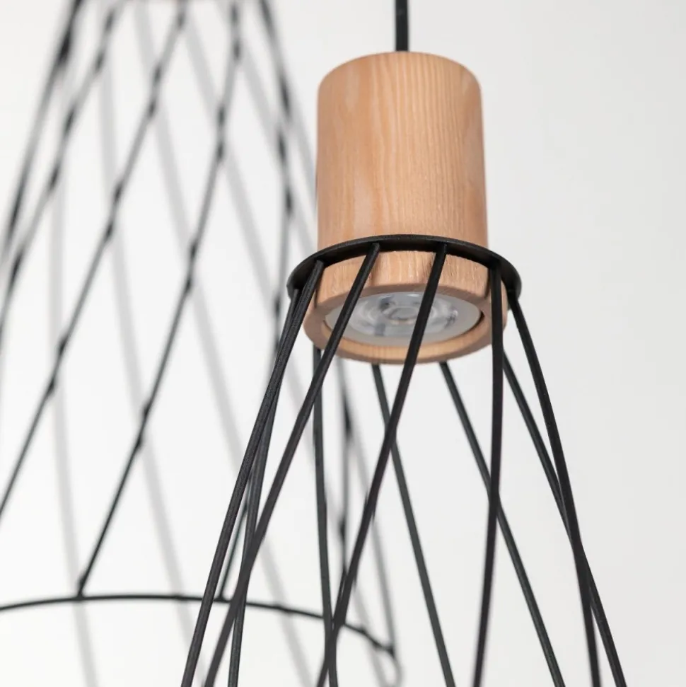 Lampa wisząca MODESTO WOOD czarna sosna 3xGU10 koło