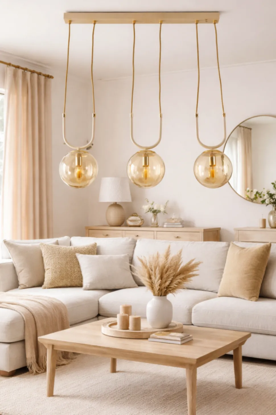 Lampa Wisząca Mora Beżowa Szkło 3xE14 60 cm