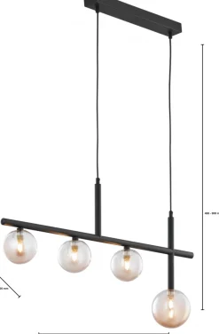 Lampa Wisząca NEPTUN Czarny Bursztynowy Szklane Klosze 3xG9