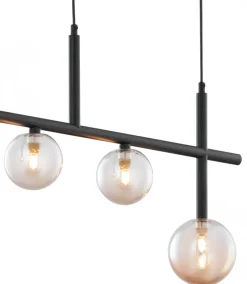 Lampa Wisząca NEPTUN Czarny Bursztynowy Szklane Klosze 3xG9