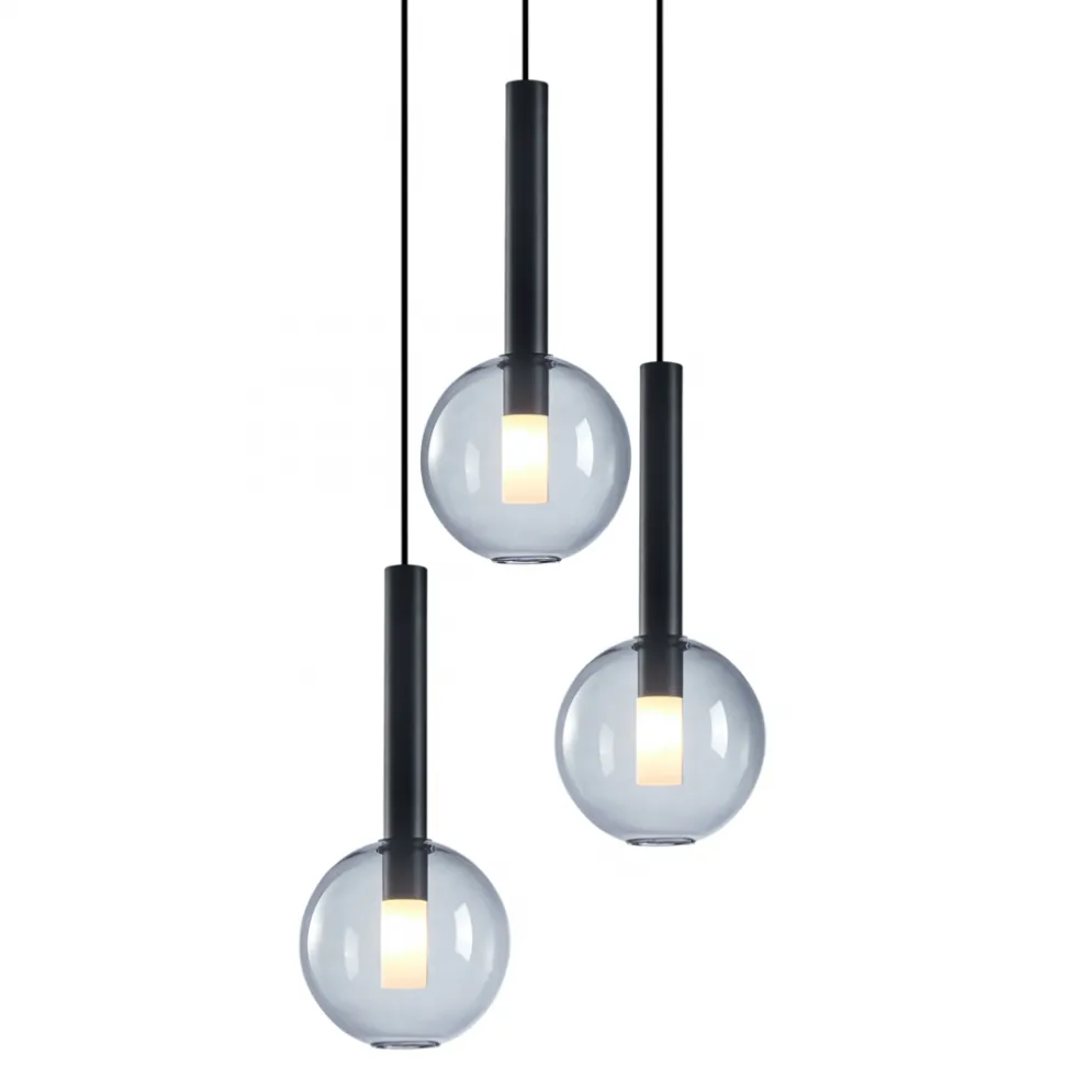 Lampa Wisząca NIKO Czarny Transparentny Szklane Klosze 3xG9