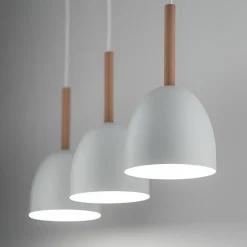 Lampa Wisząca NORD Biały Drewno Metalowe Klosze 3xE27