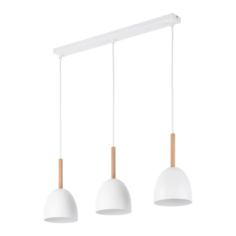 Lampa Wisząca NORD Biały Drewno Metalowe Klosze 3xE27