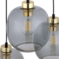 Lampa Wisząca OMEGA Czarny Złoty Koło Szklane Klosze 3xE27