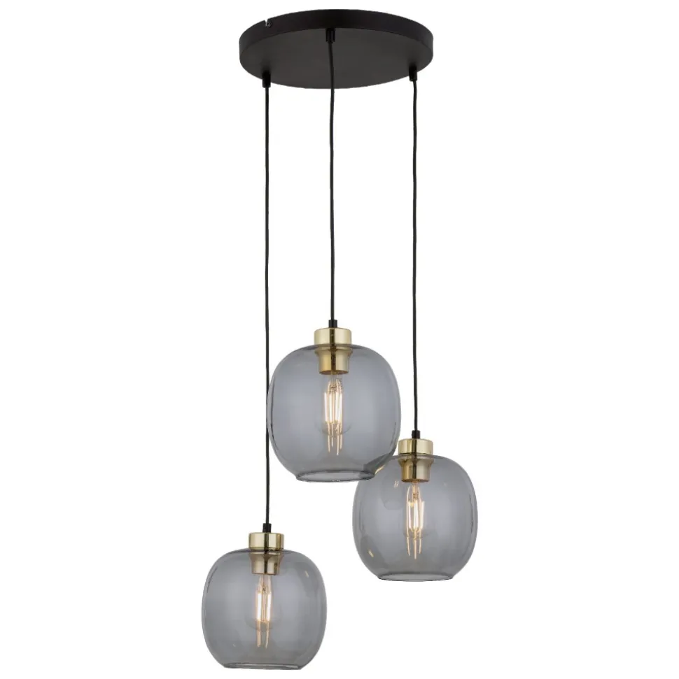 Lampa Wisząca OMEGA Czarny Złoty Koło Szklane Klosze 3xE27
