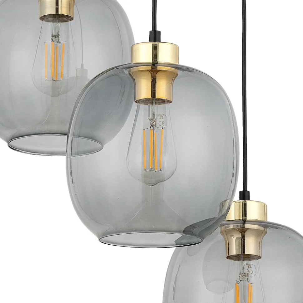 Lampa Wisząca OMEGA Czarny Złoty Koło Szklane Klosze 3xE27