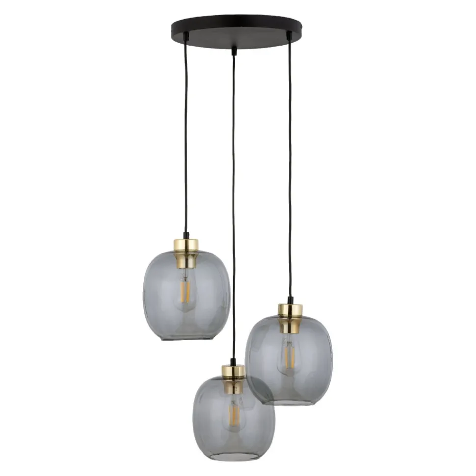 Lampa Wisząca OMEGA Czarny Złoty Koło Szklane Klosze 3xE27