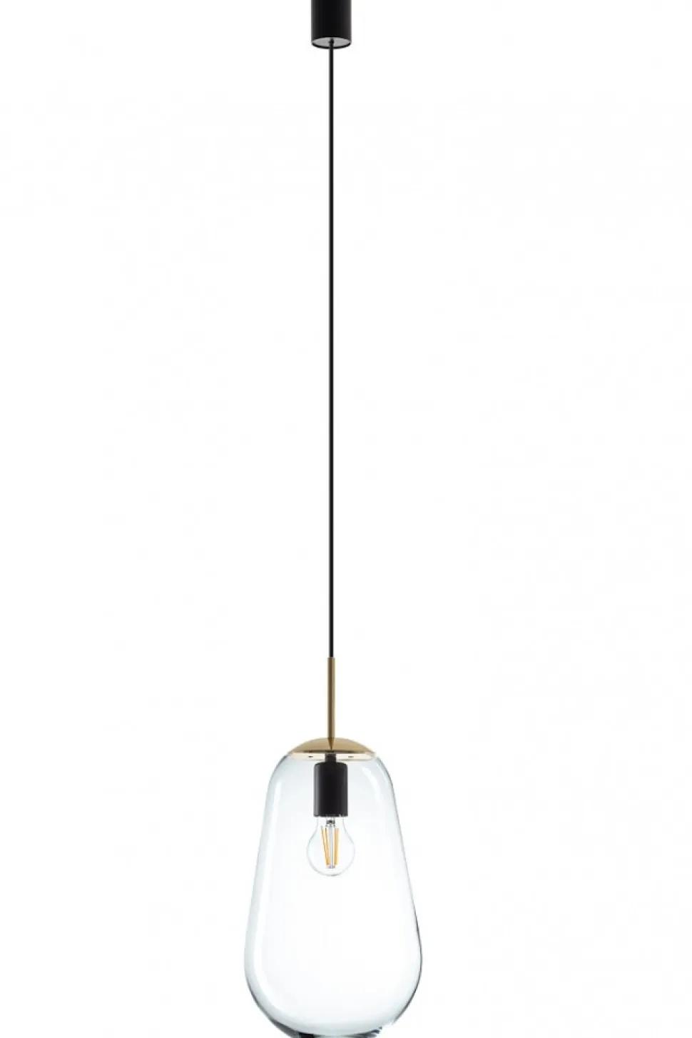 Lampa Wisząca PEAR M Czarny Złoty Szklany Klosz 1xE27 22cm