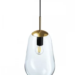 Lampa Wisząca PEAR M Czarny Złoty Szklany Klosz 1xE27 22cm
