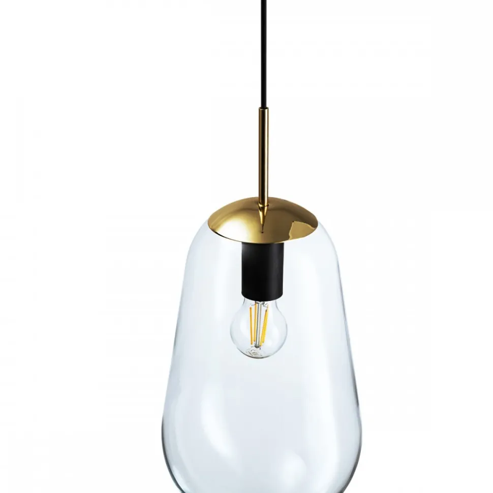 Lampa Wisząca PEAR M Czarny Złoty Szklany Klosz 1xE27 22cm