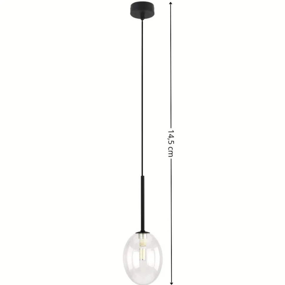 Lampa wisząca PEARL czarna klosz transparentny 1xG9