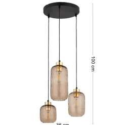 Lampa Wisząca PESCARA Czarny Złoty Szklane Klosze 3xE27
