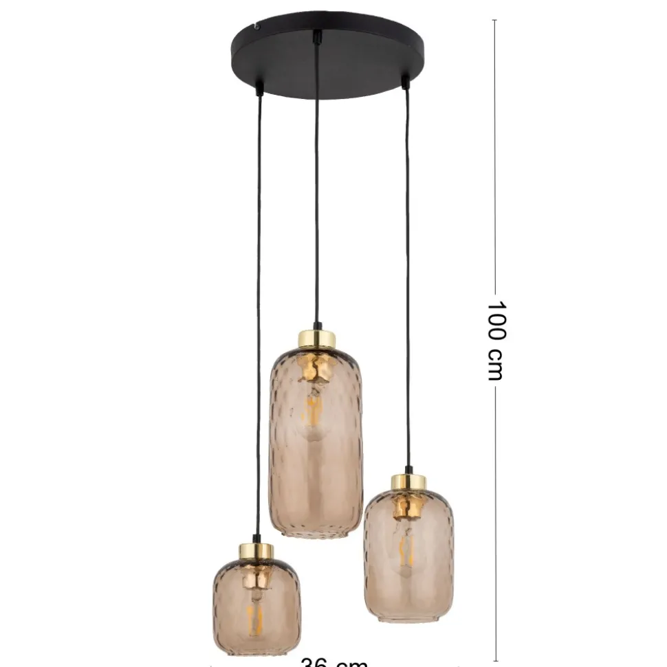 Lampa Wisząca PESCARA Czarny Złoty Szklane Klosze 3xE27