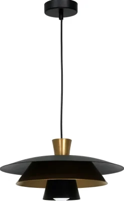 Lampa Wisząca PLATO Czarny Złoty Metalowy Klosz 1xE27 34cm