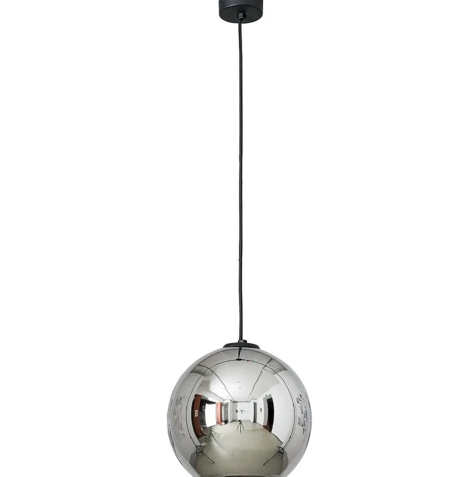 Lampa Wisząca POLARIS Czarny Srebrny Szklany Klosz 1xE27 25cm