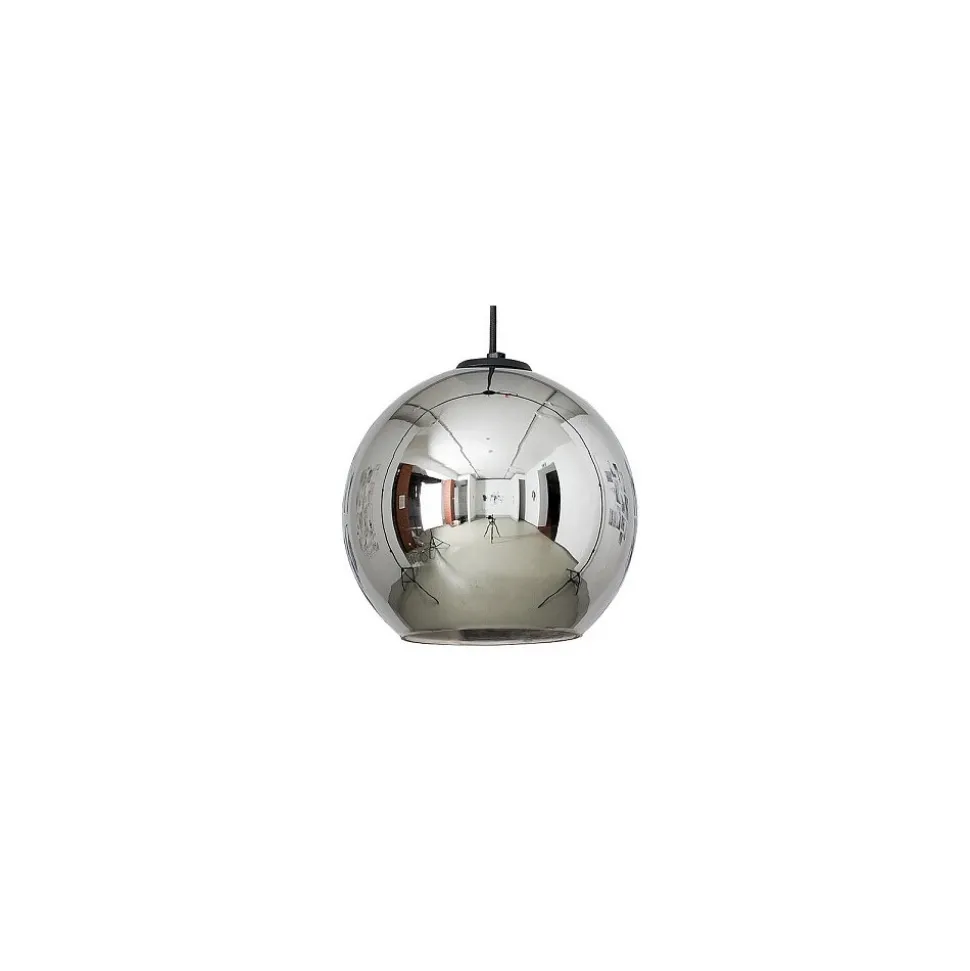 Lampa Wisząca POLARIS Czarny Srebrny Szklany Klosz 1xE27 25cm