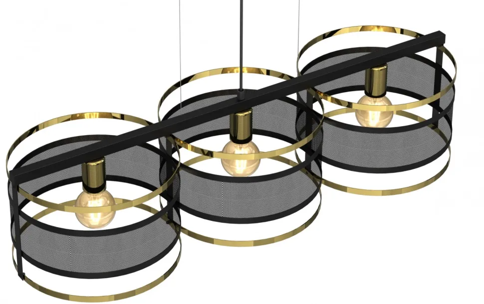 Lampa Wisząca RIM Czarny Złoty Metalowy Klosz 3xE27