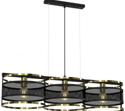 Lampa Wisząca RIM Czarny Złoty Metalowy Klosz 3xE27