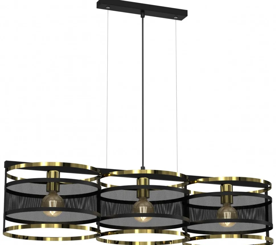 Lampa Wisząca RIM Czarny Złoty Metalowy Klosz 3xE27