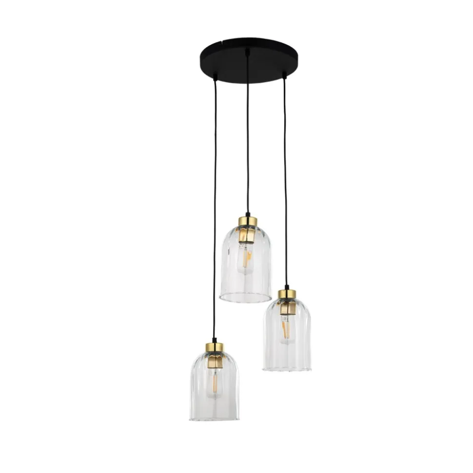 Lampa Wisząca SATIPO Czarny Złoty Szklane Klosze 3xE27