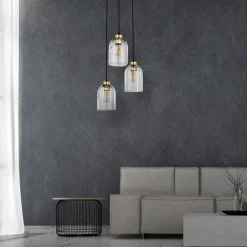 Lampa Wisząca SATIPO Czarny Złoty Szklane Klosze 3xE27