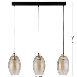 Lampa Wisząca SEBO Czarny Złoty Szklane Klosze 3xE27