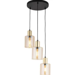 Lampa Wisząca SIERRA Czarny Złoty Szklane Klosze Koło 3xE27