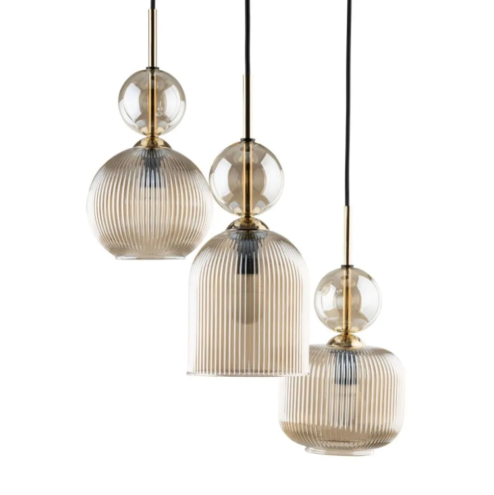 Lampa wisząca SOPHIA czarna klosz beżowy 3xE14