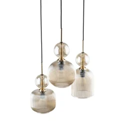 Lampa wisząca SOPHIA czarna klosz beżowy 3xE14