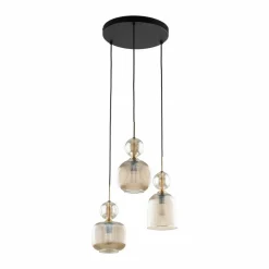 Lampa wisząca SOPHIA czarna klosz beżowy 3xE14