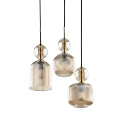 Lampa wisząca SOPHIA czarna klosz beżowy 3xE14