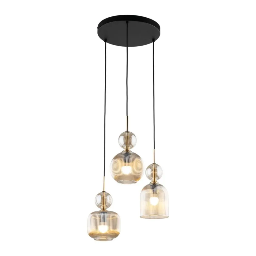 Lampa wisząca SOPHIA czarna klosz beżowy 3xE14