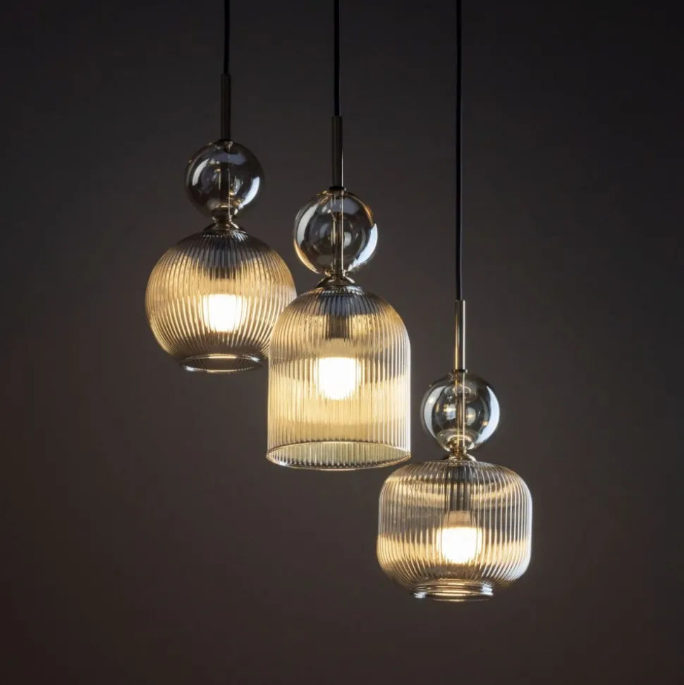 Lampa wisząca SOPHIA czarna klosz beżowy 3xE14