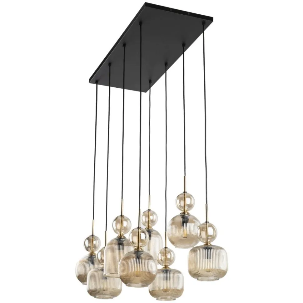 Lampa wisząca SOPHIA czarna klosz beżowy 8xE14