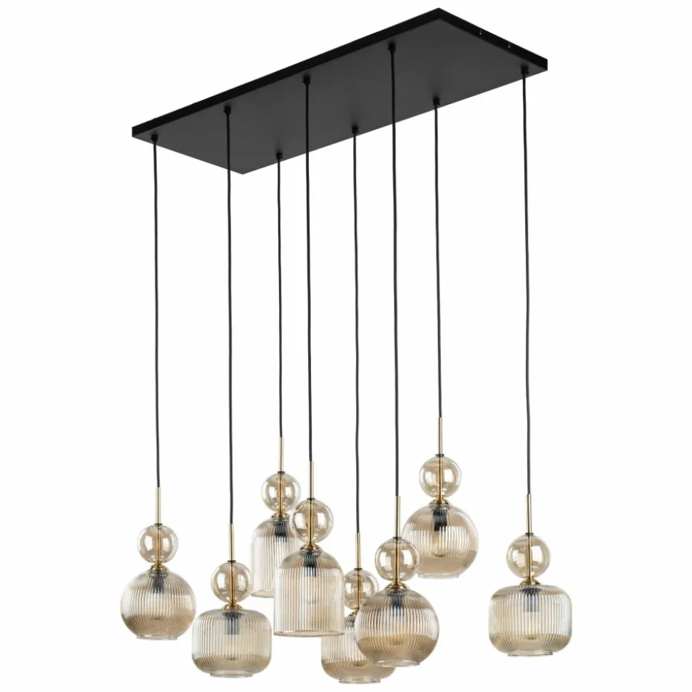 Lampa wisząca SOPHIA czarna klosz beżowy 8xE14