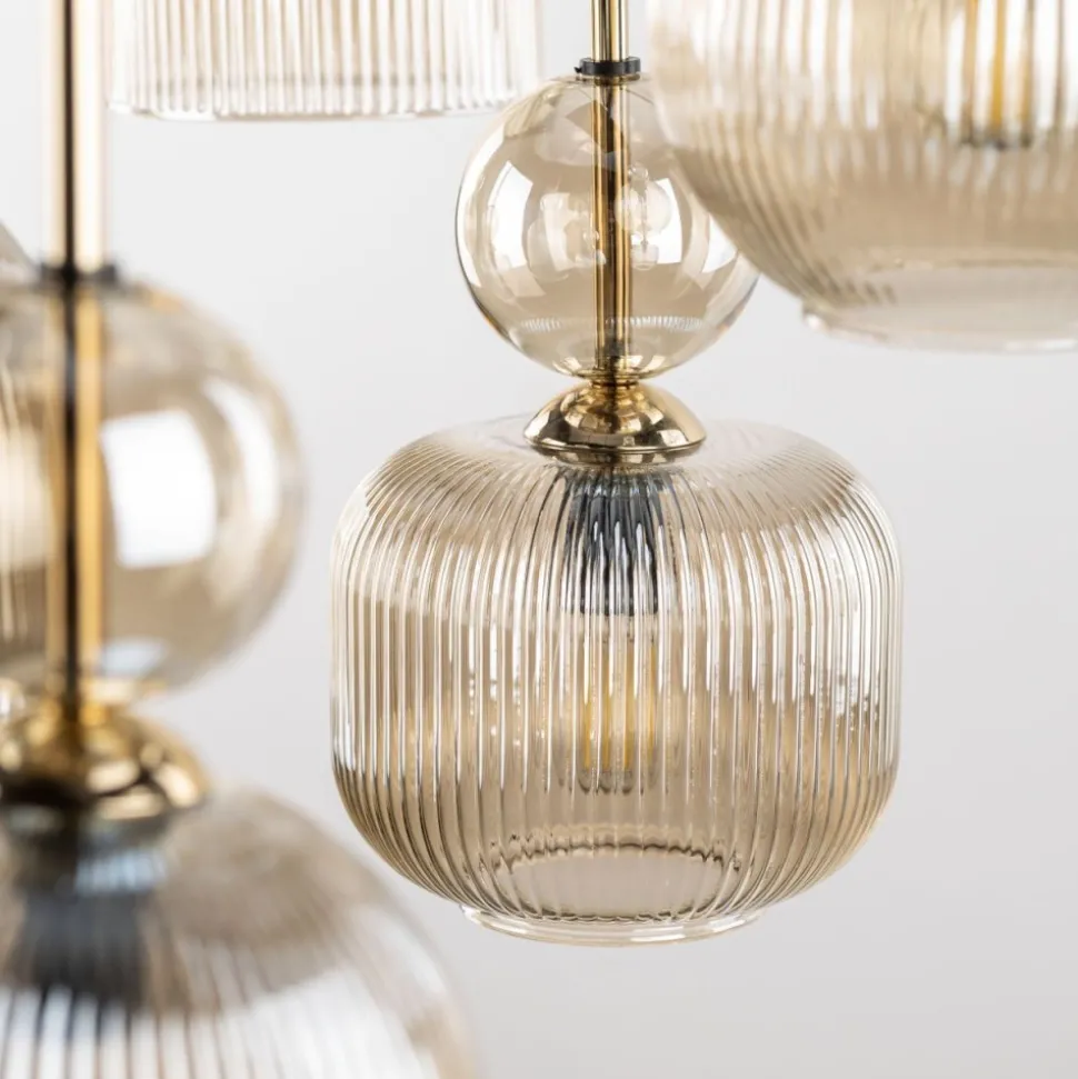 Lampa wisząca SOPHIA czarna klosz beżowy 8xE14