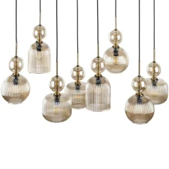 Lampa wisząca SOPHIA czarna klosz beżowy 8xE14