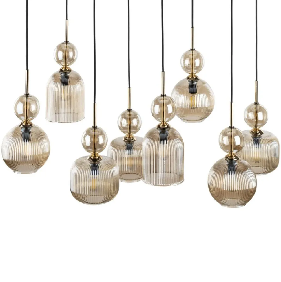 Lampa wisząca SOPHIA czarna klosz beżowy 8xE14