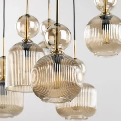 Lampa wisząca SOPHIA czarna klosz beżowy 8xE14