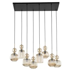 Lampa wisząca SOPHIA czarna klosz beżowy 8xE14