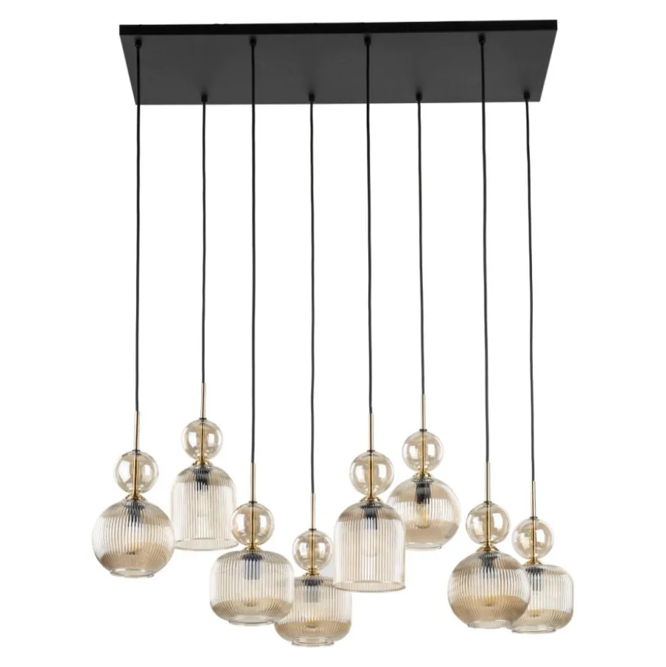 Lampa wisząca SOPHIA czarna klosz beżowy 8xE14