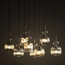Lampa wisząca SOPHIA czarna klosz beżowy 8xE14
