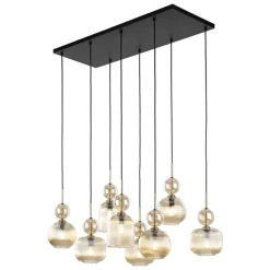 Lampa wisząca SOPHIA czarna klosz beżowy 8xE14