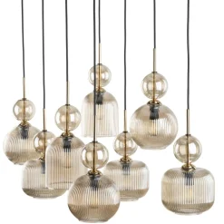 Lampa wisząca SOPHIA czarna klosz beżowy 8xE14
