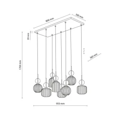 Lampa wisząca SOPHIA czarna klosz beżowy 8xE14