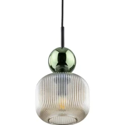 Lampa wisząca SOPHIA czarna zielona klosz beżowy 1xE14 15 cm