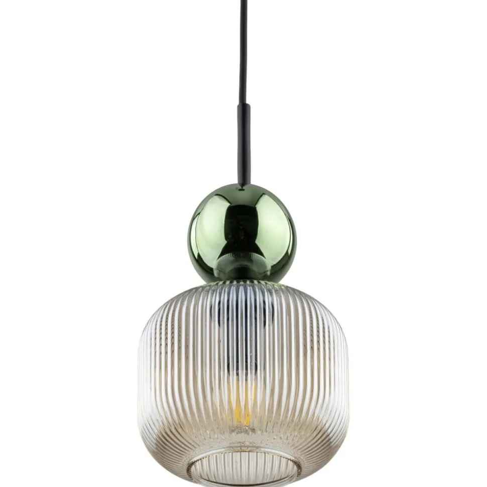 Lampa wisząca SOPHIA czarna zielona klosz beżowy 1xE14 15 cm